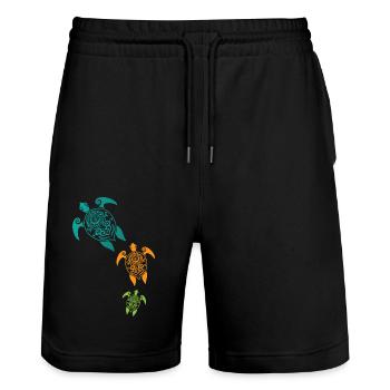 Maori Turtles Group Tattoo Gift Idea - Stanley/Stella Trainer Unisex Organic Jogging Shorts - black - Front - Nik (191cm) & Marisol (170cm)