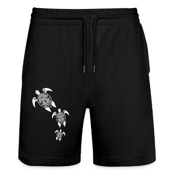 Maori Turtles Group Tattoo Gift Idea - Stanley/Stella Trainer Unisex Organic Jogging Shorts - black - Front - Nik (191cm) & Marisol (170cm)