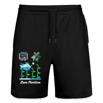 Sea turtle and fish, nature conservation - Stanley/Stella Trainer Unisex Organic Jogging Shorts - black - Front - Nik (191cm) & Marisol (170cm)