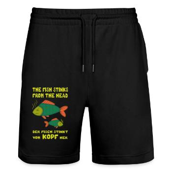 Le fish stinks from the head. Le poisson pue la tête - Short de jogging bio TRAINER Stanley/Stella unisexe - noir - Devant - Nik (191cm) & Marisol (170cm)