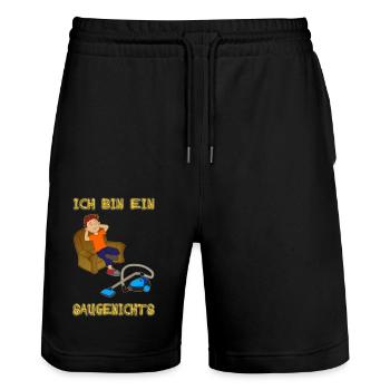 Ich bin ein Saugenichts (Taugenichts?) - Stanley/Stella Unisex Bio Joggingshorts Trainer  - Schwarz - Vorne - Nik (191cm) & Marisol (170cm)