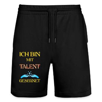 Ich bin mit Talent gesegnet - Stanley/Stella Unisex Bio Joggingshorts Trainer  - Schwarz - Vorne - Nik (191cm) & Marisol (170cm)