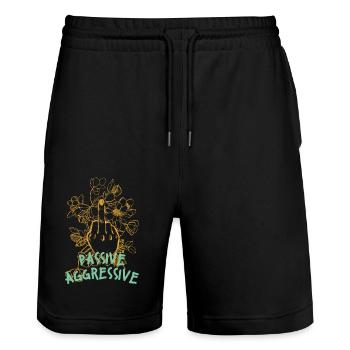 Passive aggressive Blumengrafik - Stanley/Stella Unisex Bio Joggingshorts Trainer  - Schwarz - Vorne - Nik (191cm) & Marisol (170cm)