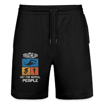 Triathlon not for normal people - Stanley/Stella Trainer Unisex Organic Jogging Shorts - black - Front - Nik (191cm) & Marisol (170cm)
