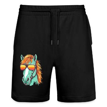 Reto the horse - Stanley/Stella Trainer Unisex Organic Jogging Shorts - black - Front - Nik (191cm) & Marisol (170cm)