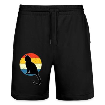 Retro Vintage Cute Cat Sunset Design - Stanley/Stella Trainer Unisex Organic Jogging Shorts - black - Front - Nik (191cm) & Marisol (170cm)