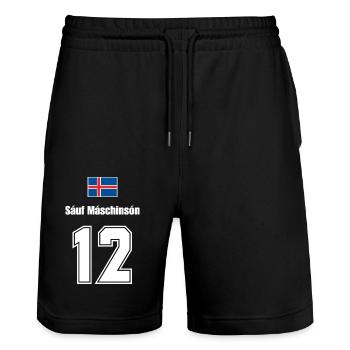 Island Trikot Nr.12 - Stanley/Stella Unisex Bio Joggingshorts Trainer  - Schwarz - Vorne - Nik (191cm) & Marisol (170cm)