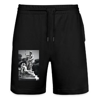 Zeus and Apollo - Stanley/Stella Trainer Unisex Organic Jogging Shorts - black - Front - Nik (191cm) & Marisol (170cm)
