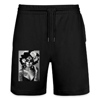Santa Muerte II - Short de jogging bio TRAINER Stanley/Stella unisexe - noir - Devant - Nik (191cm) & Marisol (170cm)
