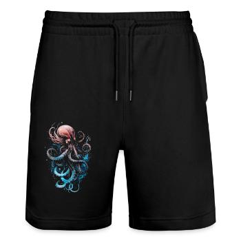 Pink blue octopus on a black background - Stanley/Stella Trainer Unisex Organic Jogging Shorts - black - Front - Nik (191cm) & Marisol (170cm)