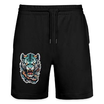 Tiger Japanisches Tattoo - Stanley/Stella Unisex Bio Joggingshorts Trainer  - Schwarz - Vorne - Nik (191cm) & Marisol (170cm)