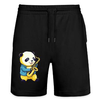 Panda mit Saxophon - Stanley/Stella Unisex Bio Joggingshorts Trainer  - Schwarz - Vorne - Nik (191cm) & Marisol (170cm)