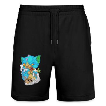 Katze Kitten Monster Cat - Stanley/Stella Unisex Bio Joggingshorts Trainer  - Schwarz - Vorne - Nik (191cm) & Marisol (170cm)