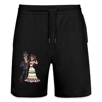 Couple de crânes de sucre - Short de jogging bio TRAINER Stanley/Stella unisexe - noir - Devant - Nik (191cm) & Marisol (170cm)