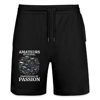 Amateurs amateurs passionnés de radio amateur vintage par licence - Short de jogging bio TRAINER Stanley/Stella unisexe - noir - Devant - Nik (191cm) & Marisol (170cm)