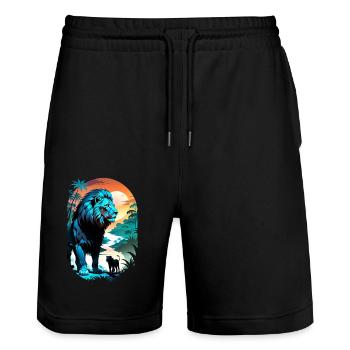 Lion, Lion Cub and Jungle - Stanley/Stella Trainer Unisex Organic Jogging Shorts - black - Front - Nik (191cm) & Marisol (170cm)