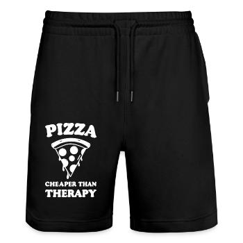 Pizza Cheaper than Therapy - Stanley/Stella Trainer Unisex Organic Jogging Shorts - black - Front - Nik (191cm) & Marisol (170cm)