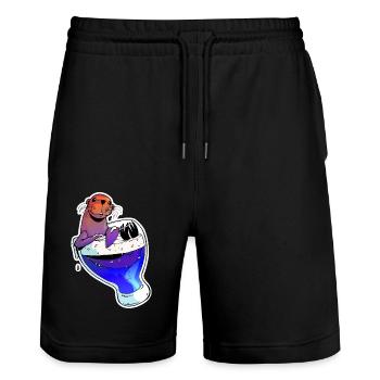 Bier und Seelöwe - Stanley/Stella Unisex Bio Joggingshorts Trainer  - Schwarz - Vorne - Nik (191cm) & Marisol (170cm)