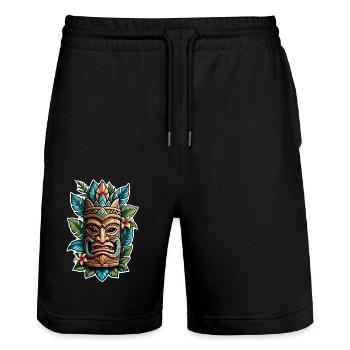Tiki Beach - Polynesien Statue - Stanley/Stella Unisex Bio Joggingshorts Trainer  - Schwarz - Vorne - Nik (191cm) & Marisol (170cm)