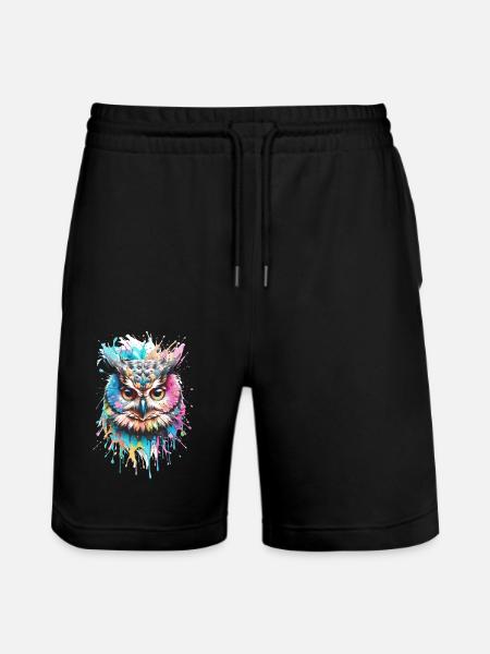 eule,graffiti,malerei,bunt, Aquarell - Stanley/Stella Unisex Bio Joggingshorts Trainer - Schwarz
