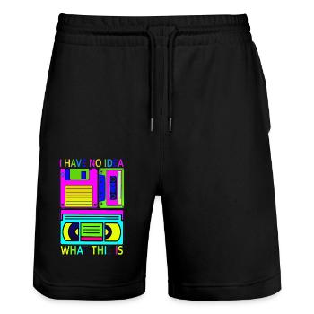 Music, Retro, Heavy Metal, Hard Rock, Punk, Vinyl, Pop - Stanley/Stella Trainer Unisex Organic Jogging Shorts - black - Front - Nik (191cm) & Marisol (170cm)