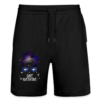 Sint Eustatius - Stanley/Stella Trainer Unisex Organic Jogging Shorts - black - Front - Nik (191cm) & Marisol (170cm)