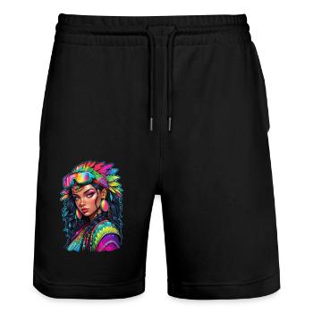 Afro Frau - Schönheit - Stanley/Stella Unisex Bio Joggingshorts Trainer  - Schwarz - Vorne - Nik (191cm) & Marisol (170cm)