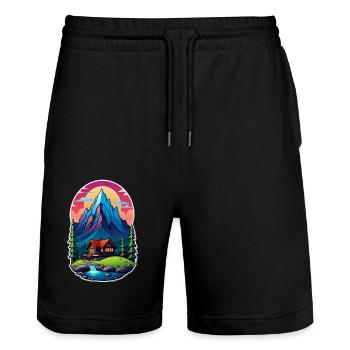 Mountain Nature Hiking Climbing Lake - Stanley/Stella Trainer Unisex Organic Jogging Shorts - black - Front - Nik (191cm) & Marisol (170cm)