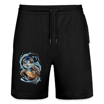 Swimming hero Turtle - Stanley/Stella Trainer Unisex Organic Jogging Shorts - black - Front - Nik (191cm) & Marisol (170cm)