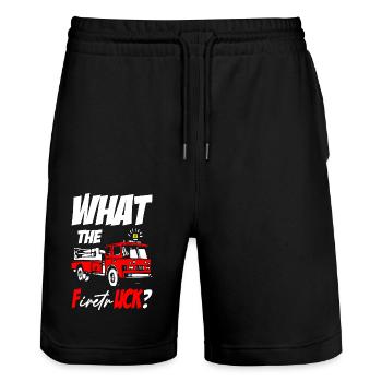 What The FiretrUCK Funny Fireman Fire Rescue - Stanley/Stella Trainer Unisex Organic Jogging Shorts - black - Front - Nik (191cm) & Marisol (170cm)