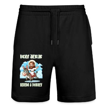 Holy Jesus riding a donkey - Stanley/Stella Unisex Bio Joggingshorts Trainer  - Schwarz - Vorne - Nik (191cm) & Marisol (170cm)