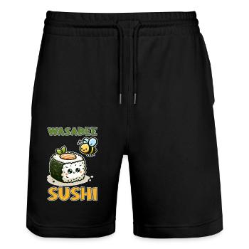 Wasabee Sushi - Short de jogging bio TRAINER Stanley/Stella unisexe - noir - Devant - Nik (191cm) & Marisol (170cm)