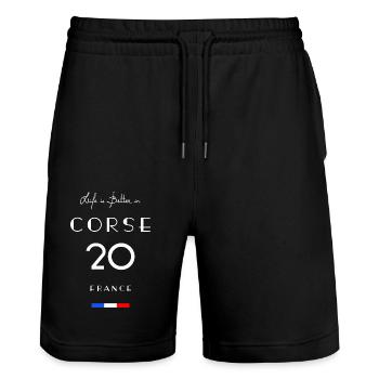 Life is better in CORSE Number 20 Corsica France - Stanley/Stella Trainer Unisex Organic Jogging Shorts - black - Front - Nik (191cm) & Marisol (170cm)