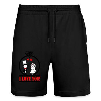 i love you 2 - Stanley/Stella Trainer Unisex Organic Jogging Shorts - black - Front - Nik (191cm) & Marisol (170cm)