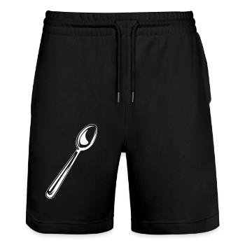 cutlery symbol spoon - Stanley/Stella Trainer Unisex Organic Jogging Shorts - black - Front - Nik (191cm) & Marisol (170cm)