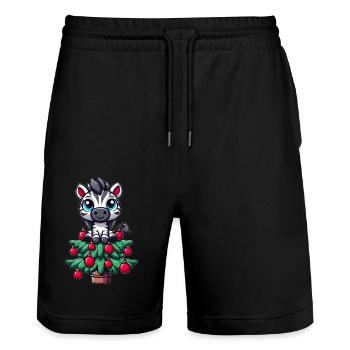 arbre de Noël zèbre drôle arbre de Noël fantaisiste - Short de jogging bio TRAINER Stanley/Stella unisexe - noir - Devant - Nik (191cm) & Marisol (170cm)