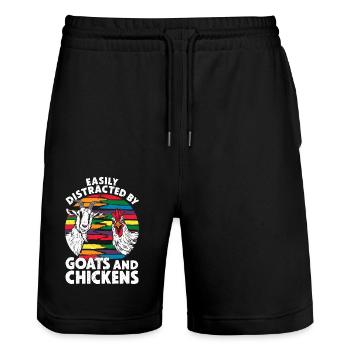 Facilement distrait par les chèvres et les poulets - Short de jogging bio TRAINER Stanley/Stella unisexe - noir - Devant - Nik (191cm) & Marisol (170cm)