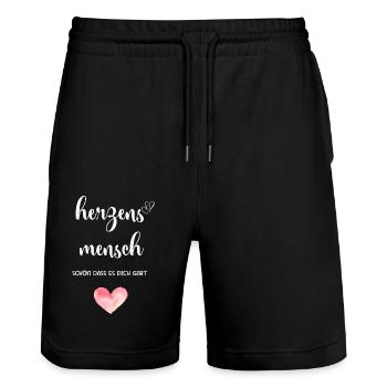 Une personne de cœur - Short de jogging bio TRAINER Stanley/Stella unisexe - noir - Devant - Nik (191cm) & Marisol (170cm)