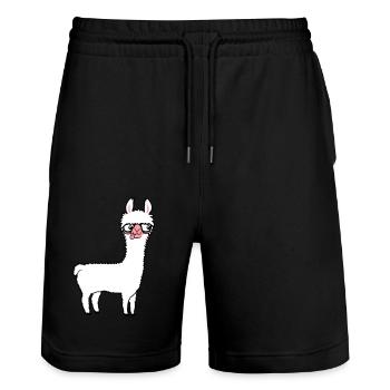 Llama Nerd Geek Lunettes à monture de corne Smart Funny Grimace - Short de jogging bio TRAINER Stanley/Stella unisexe - noir - Devant - Nik (191cm) & Marisol (170cm)