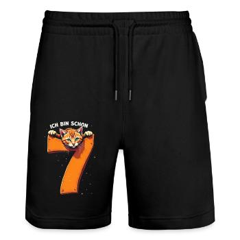 7. Geburtstag - Ich bin schon 7 Jahre - Stanley/Stella Unisex Bio Joggingshorts Trainer  - Schwarz - Vorne - Nik (191cm) & Marisol (170cm)