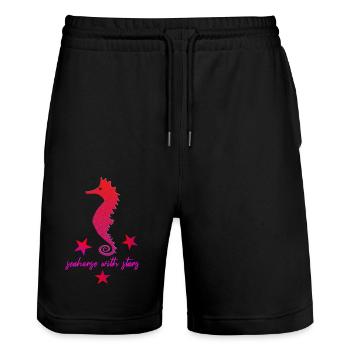 rotes Seepferdchen mit Sternchen pink - Stanley/Stella Unisex Bio Joggingshorts Trainer  - Schwarz - Vorne - Nik (191cm) & Marisol (170cm)