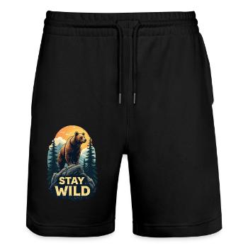 Ours Restez sauvage - Short de jogging bio TRAINER Stanley/Stella unisexe - noir - Devant - Nik (191cm) & Marisol (170cm)