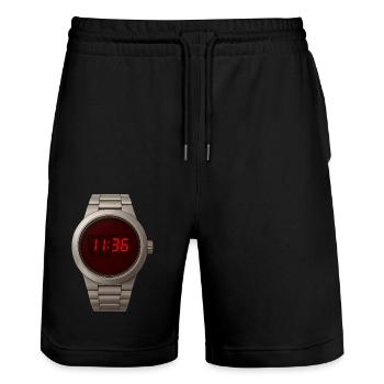 Cool digital clock in stainless steel case with red LED - Stanley/Stella Trainer Unisex Organic Jogging Shorts - black - Front - Nik (191cm) & Marisol (170cm)