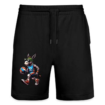 Cool volleyball donkey with style - Stanley/Stella Trainer Unisex Organic Jogging Shorts - black - Front - Nik (191cm) & Marisol (170cm)