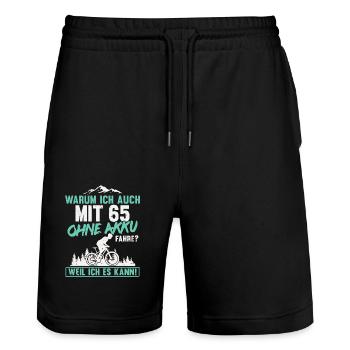 65 Geburtstag Radfahrer 65 Jahre Spruch - Stanley/Stella Unisex Bio Joggingshorts Trainer  - Schwarz - Vorne - Nik (191cm) & Marisol (170cm)