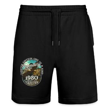 Legendary since 1980 - Stanley/Stella Trainer Unisex Organic Jogging Shorts - black - Front - Nik (191cm) & Marisol (170cm)