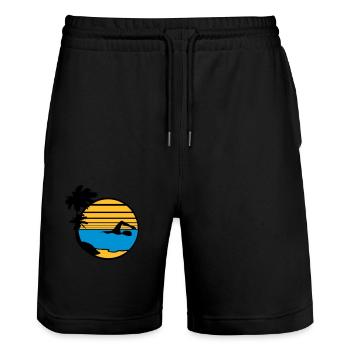 palms island vacation vacation sun beach swimming - Stanley/Stella Trainer Unisex Organic Jogging Shorts - black - Front - Nik (191cm) & Marisol (170cm)