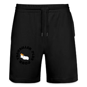 TRAVAILLER PLUS POUR - Short de jogging bio TRAINER Stanley/Stella unisexe - noir - Devant - Nik (191cm) & Marisol (170cm)