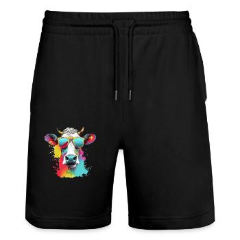 Acki die coole Kuh - Stanley/Stella Unisex Bio Joggingshorts Trainer  - Schwarz - Vorne - Nik (191cm) & Marisol (170cm)