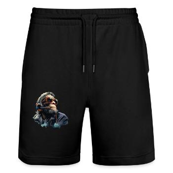 Gamer Chimp mit Headset - Stanley/Stella Unisex Bio Joggingshorts Trainer  - Schwarz - Vorne - Nik (191cm) & Marisol (170cm)